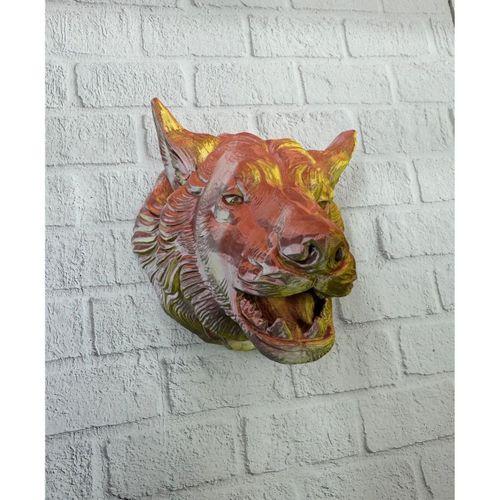 Dekoratif Altın Gold Kurt Duvar Heykeli Asılabilir Hediyelik 25x19 Cm