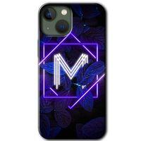 MRCİLETİSİM iPhone 13 Kılıf HD Desen Baskılı Arka Kapak + Mat Kobra Cam - Dark Neon Yaprak M Harfi