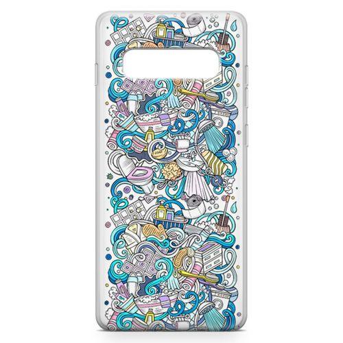 Samsung Galaxy S10 Kılıf Doodle Banyo Aksesuarları Arka Kapak Koruma Desenli Full Koruyucu