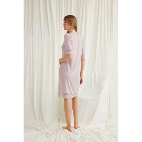 Dantel Detaylı Kısa Kollu Ve Önü Düğmeli Gecelik