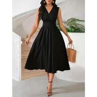 Kadın Askılı Kruvaze V Yakalı Beli Lastiklimidi Bürümcük Elbise