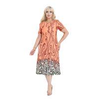 Melsay Butik Turuncu Kısa Kollu Eteği Çizgili Desen A Kesim Büyük Beden Elbise