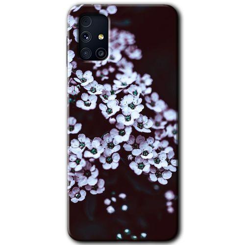 MRCİLETİSİM Samsung Galaxy M31s Kılıf Baskılı Kapak - Beyaz Çiçek +Tam Ekran Koruyucu