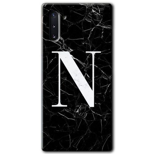 Potkal Hediye Fabrikası Samsung Galaxy Note 10 Kılıf HD Desen Baskılı Arka Kapak - Siyah Mermer Desenli N Harfi