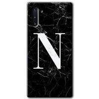Potkal Hediye Fabrikası Samsung Galaxy Note 10 Kılıf HD Desen Baskılı Arka Kapak - Siyah Mermer Desenli N Harfi