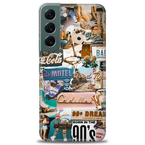 Samsung Galaxy S22 Kılıf HD Baskılı Kılıf - Pink Motel + Tam Ekran Koruyucu