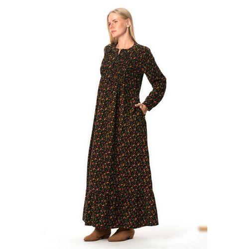 Uzun Kol Sümeyye Pazen Düğmeli Sonbahar ve Kışlık Uzun Elbise Siyah Syh