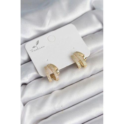 Zirkon Taşlı Gold Renk Kadın Küpe