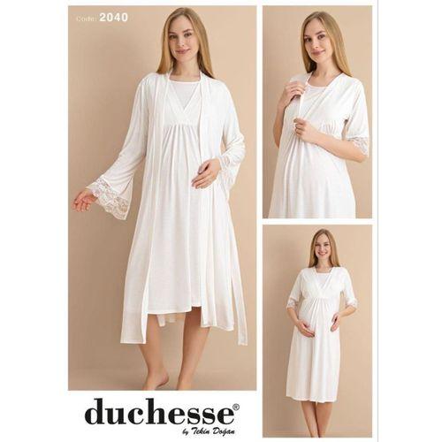 Duchesse 2040 Ekru Hamile Lohusa Gecelik Sabahlık Takım