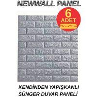 Renkli Duvarlar Kendinden Yapışkanlı Sünger Gri Tuğla Duvar Paneli 70x77 cm 6 Adet