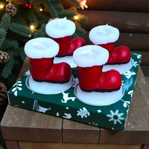 4 ADET ÖZEL TASARIM NOEL BABA PABUÇ MUM GERÇEK MUM KIRMIZI YILBAŞI MUMU NOEL BABA AYAKKABISI MUMU