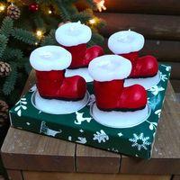 4 ADET ÖZEL TASARIM NOEL BABA PABUÇ MUM GERÇEK MUM KIRMIZI YILBAŞI MUMU NOEL BABA AYAKKABISI MUMU