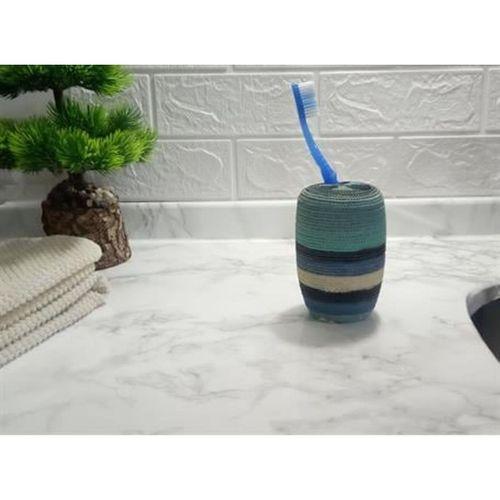 2 Adet Diş Fırçalık Mavi Örgü Poliresin 7X7X11Cm Banyo Seti