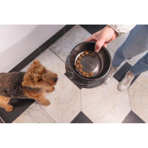 Beeztees DBL Köpek Mama Su Kabı, Mat Siyah Paslanmaz Çelik, Siyah Mermer Görünümlü, 17,5cm, 350ml
