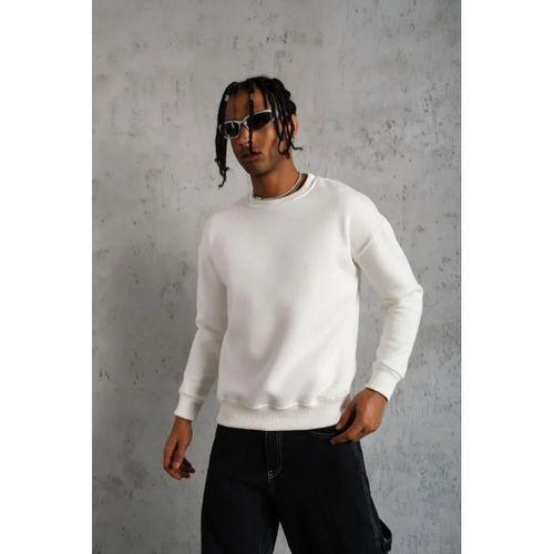 Erkek Düz Bisiklet Yaka Sweat - Beyaz