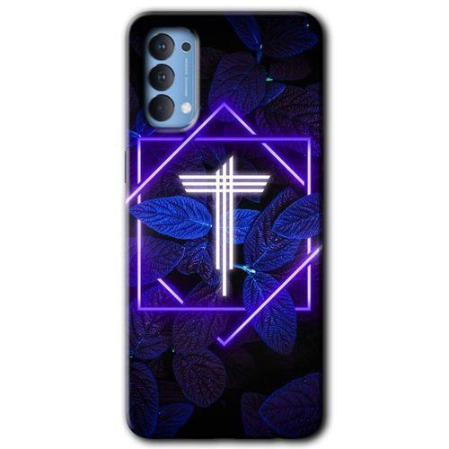 Oppo Reno 4 Kılıf HD Desen Baskılı Arka Kapak - Dark Neon Yaprak T Harfi