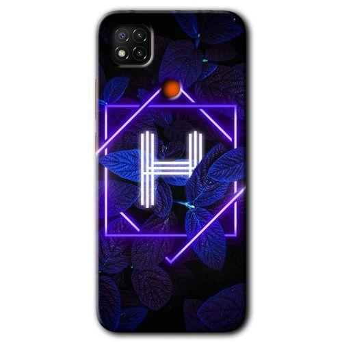 MRCİLETİSİM Xiaomi Redmi 9c Kılıf Baskılı Kapak - Dark Neon Yaprak H Harfi + 5D Tam Kaplayan Cam