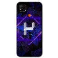 MRCİLETİSİM Xiaomi Redmi 9c Kılıf Baskılı Kapak - Dark Neon Yaprak H Harfi + 5D Tam Kaplayan Cam