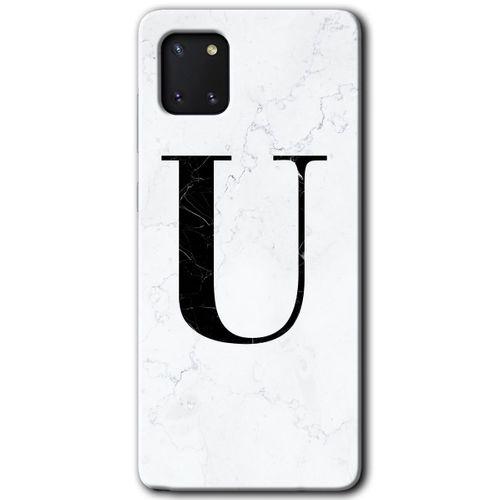 MRCİLETİSİM Samsung Galaxy Note 10 Lite Kılıf Baskılı Kapak - Beyaz Mermer Desenli U Harfi +Tam Ekran Koruyucu
