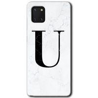 MRCİLETİSİM Samsung Galaxy Note 10 Lite Kılıf Baskılı Kapak - Beyaz Mermer Desenli U Harfi +Tam Ekran Koruyucu