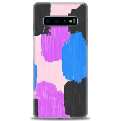 Samsung Galaxy S10 Kılıf HD Baskılı Kılıf - Mor Siyah + Tam Ekran Koruyucu