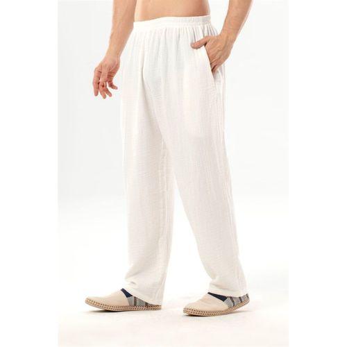 Beli Lastikli Yandan Çift Cepli Müslin Şalvar Pantolon Kırık Beyaz KrkByz