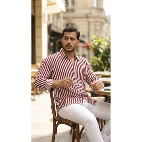 Erkek Dikey Çizgili Yarım Oversize Gömlek