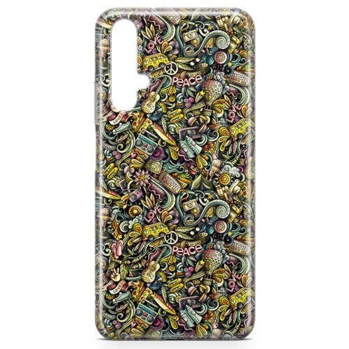 Honor View 20 Kılıf Şapka Eldiven Doodle Arka Kapak Koruma Desenli Full Koruyucu