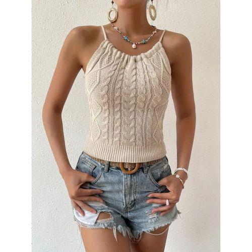 Kadın Kolsuz Sırt Dekolte Detay Askılı Triko Bluz