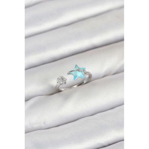 Pirinç Gümüş Renk Mavi Yıldızlı Model Kadın Yüzük