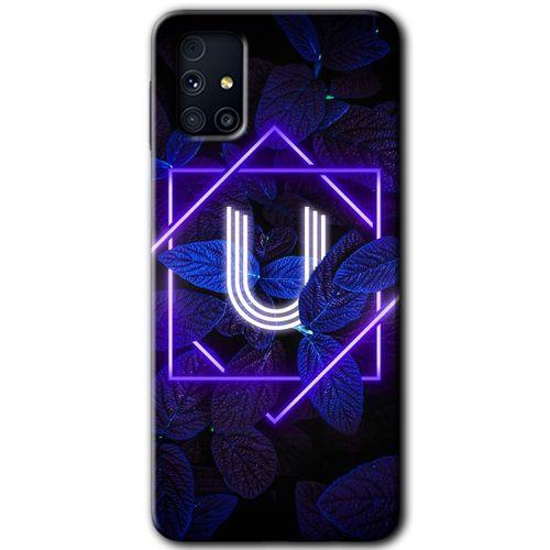 Samsung Galaxy M31s Kılıf Baskılı Kapak - Dark Neon Yaprak U Harfi +Tam Ekran Koruyucu