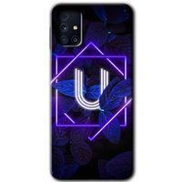 Samsung Galaxy M31s Kılıf Baskılı Kapak - Dark Neon Yaprak U Harfi +Tam Ekran Koruyucu