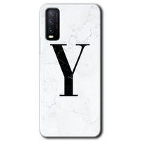 Vivo Y11s Kılıf HD Desen Baskılı Arka Kapak + Temperli Cam - Beyaz Mermer Desenli Y Harfi