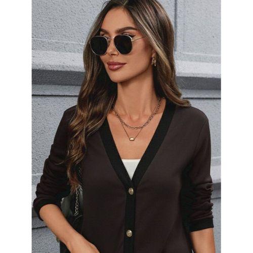 Kadın Uzun Kollu Cepli önden Düğmeli Uzun Modal Ceket Hırka