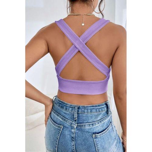 Kadın Lila Modern Fit Çapraz Sırt Detaylı Şık Crop Top Büstiyer