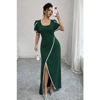 Kadın Kısa Kollu Kare Yakalı önden çapraz Kesim Detaylı Krep Elbise