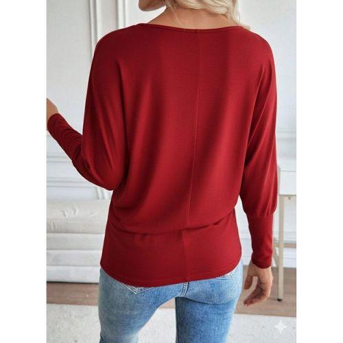 Kadın Uzun Kollu Yuvarlak Yaka Incili Viskon Bluz