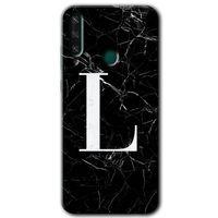 Huawei Y6P Kılıf Baskılı Kapak - Siyah Mermer Desenli L Harfi +Tam Kaplayan Mat Seramik