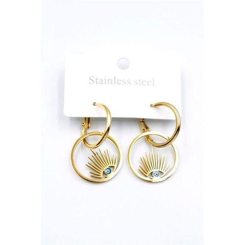 Göz Çelik Halka Küpe - Altın