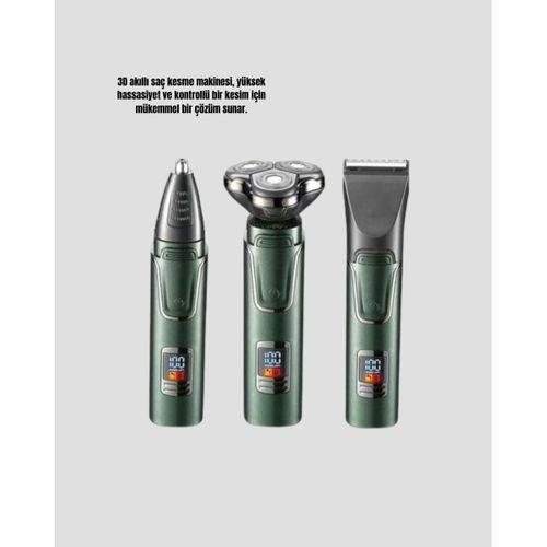 Şarjlı Ve Kablosuz 3 Başlıklı Profesyonel Bakım Seti – Saç, Sakal, Burun Ve Kulak Düzeltici