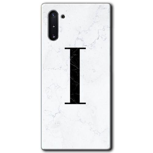 MRCİLETİSİM MRCİLETİSİM Samsung Galaxy Note 10 Kılıf HD Desen Baskı Arka Kapak + Temperli Cam - Beyaz Mermer Desenli I Harf