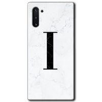 MRCİLETİSİM MRCİLETİSİM Samsung Galaxy Note 10 Kılıf HD Desen Baskı Arka Kapak + Temperli Cam - Beyaz Mermer Desenli I Harf