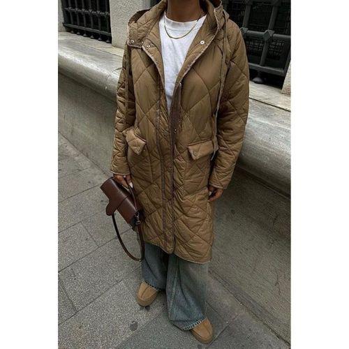 Fermuar Ve Kapşonlu Uzun Kapitone Mont 7062