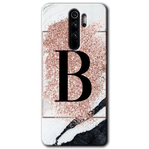 Xiaomi Redmi Note 8 Pro Kılıf Baskılı Kapak - Pembe Mermer Desenli B Harfi +Tam Kaplayan Mat Seramik