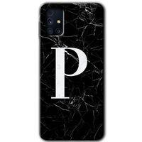 MRCİLETİSİM Samsung Galaxy M31s Kılıf Baskılı Kapak - Siyah Mermer Desenli P Harfi +Tam Ekran Koruyucu