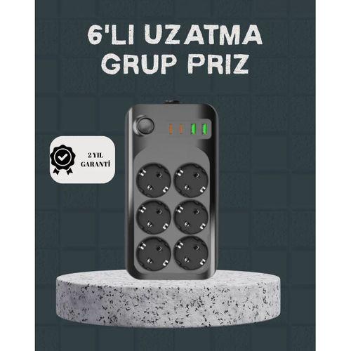 Termal Akım Korumalı 6’lı Uzatma Priz Usb Type-c Hızlı Şarj 2500w