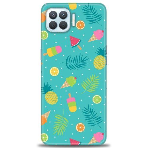 Oppo Reno 4 Lite Kılıf HD Baskılı Kılıf - Dondurma ve Yapraklar + Tam Ekran Koruyucu