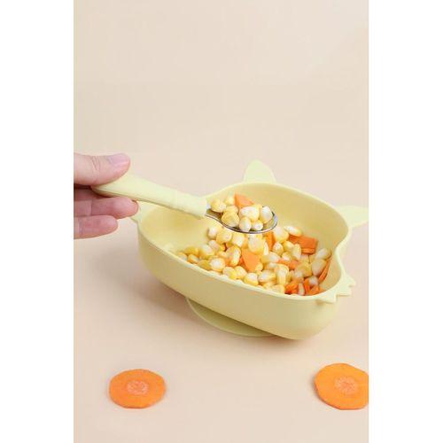 Silikon Saplı Paslanmaz Çelik Bebek Kaşık Çatal Seti Açık Pembe