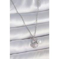 316L Çelik Gümüş Renk Zincir Zirkon Taşlı Deniz Kabuğu Model İnci Detay Kadın Kolye