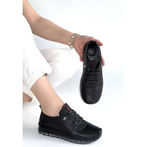 Jiten Siyah Deri Bağcıklı Spor Ayakkabı